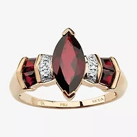 Womens Diamond Accent Genuine Red Garnet 10K Gold Marquise Cocktail Ring