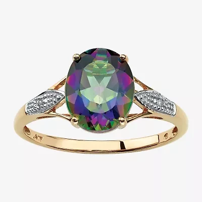 Womens Diamond Accent Genuine Mystic Fire Topaz 10K Gold Oval Cocktail Ring