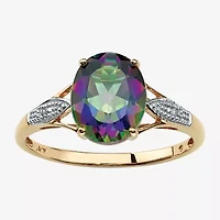 Womens Diamond Accent Genuine Mystic Fire Topaz 10K Gold Oval Cocktail Ring