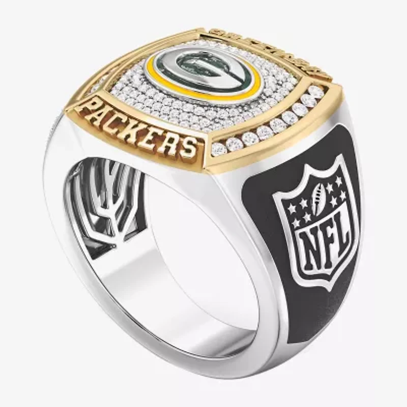 True Fans Fine Jewelry Green Bay Packers Mens 1/2 CT. Natural White Diamond 10K Two Tone Gold Fashion Ring