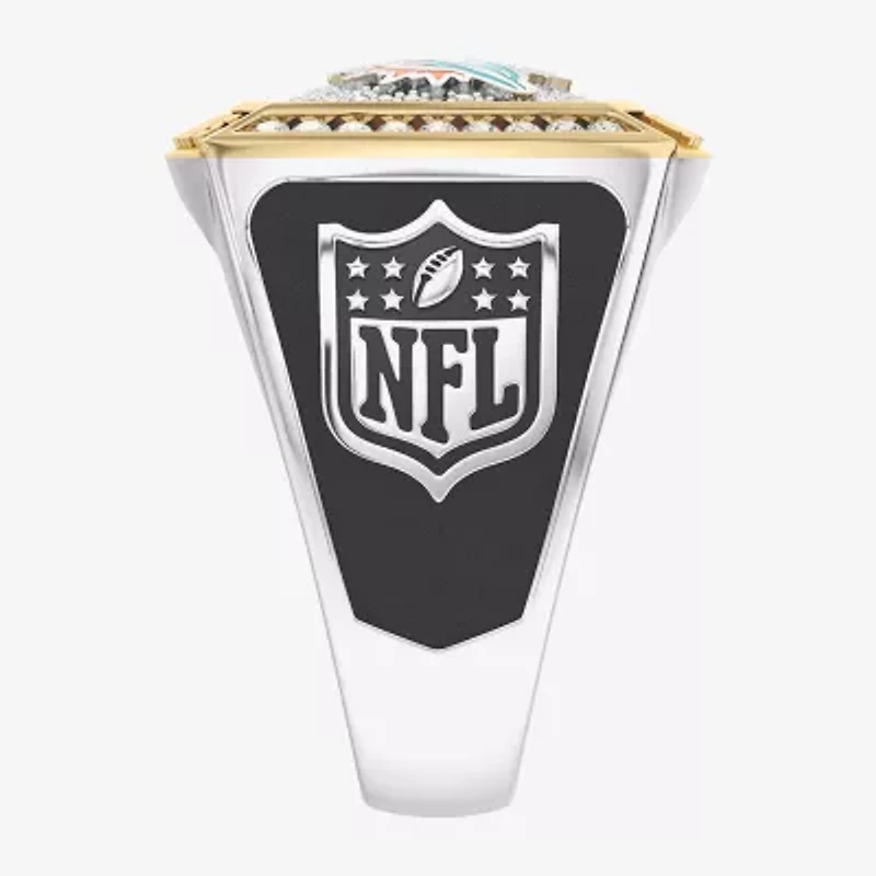True Fans Fine Jewelry Miami Dolphins Mens 1/2 CT. Natural White Diamond 10K Two Tone Gold Fashion Ring