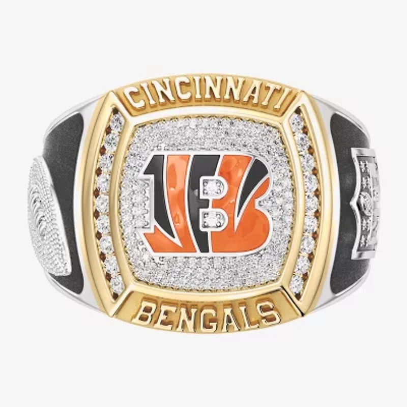 True Fans Fine Jewelry Cincinnati Bengals Mens 1/2 CT. Natural White Diamond 10K Two Tone Gold Fashion Ring