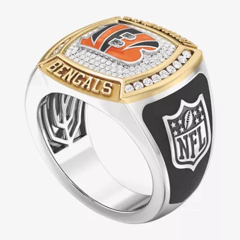 True Fans Fine Jewelry Cincinnati Bengals Mens 1/2 CT. Natural White Diamond 10K Two Tone Gold Fashion Ring