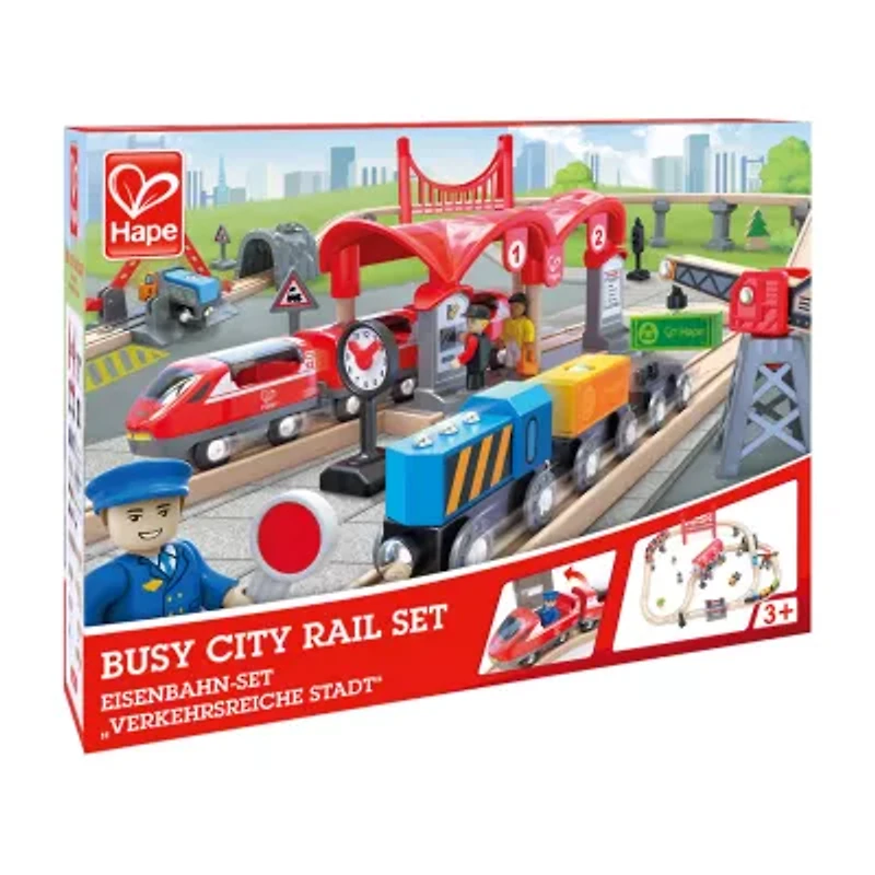 Hape Train Set: Busy City Rail Set Interactive Toy
