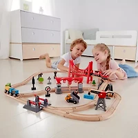 Hape Train Set: Busy City Rail Set Interactive Toy
