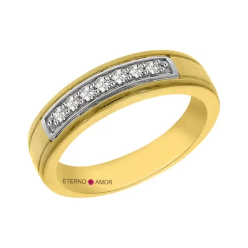 Mens 1/5 CT. Genuine White Diamond 14K Gold Band