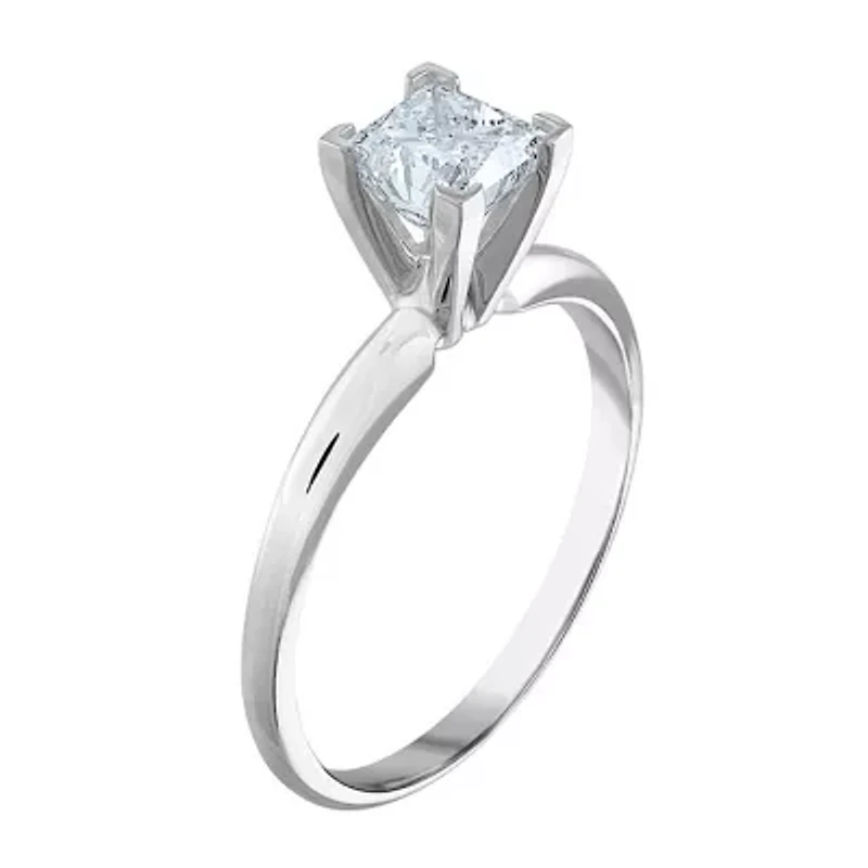 Deluxe Collection (I / I2) Womens 1 CT. Genuine White Diamond 14K White Gold Solitaire Engagement Ring