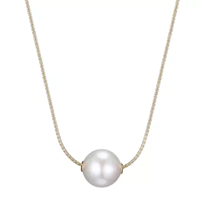 Womens White Cultured Freshwater Pearl 18K Gold Over Silver 18 Inch Pendant Necklace