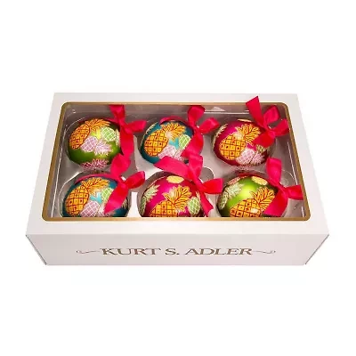 Kurt Adler 80MM Glass Pineapple Pattern Ball Ornaments 6 Piece Set