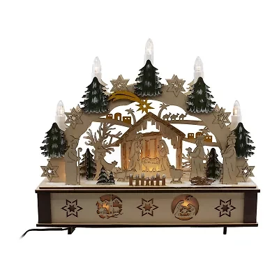 Kurt Adler 11-Inch Battery-Operated Light-Up Wooden Nativity Scene with Candles