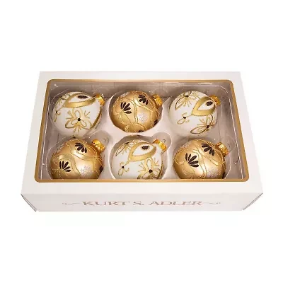 Kurt Adler 80MM Gold and White Glass Ball Ornaments 6-Piece Box Set