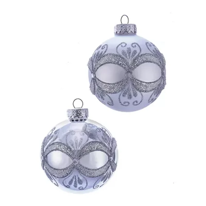 Kurt Adler 80MM Silver with Glitter and Sequins Glass Ball Ornaments 6 Piece Box