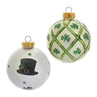 Kurt Adler 80MM Silver and Light Green St. Patrick Glass Ball Ornaments 6 Piece Box