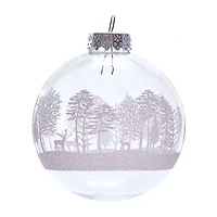 Kurt Adler 80MM Clear with White Tree Design Glass Ball Ornaments 6 Piece Box