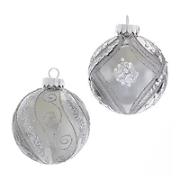 Kurt Adler 80MM Matte and Shiny Silver with Glitter Glass Ball Ornaments 6 Piece Box