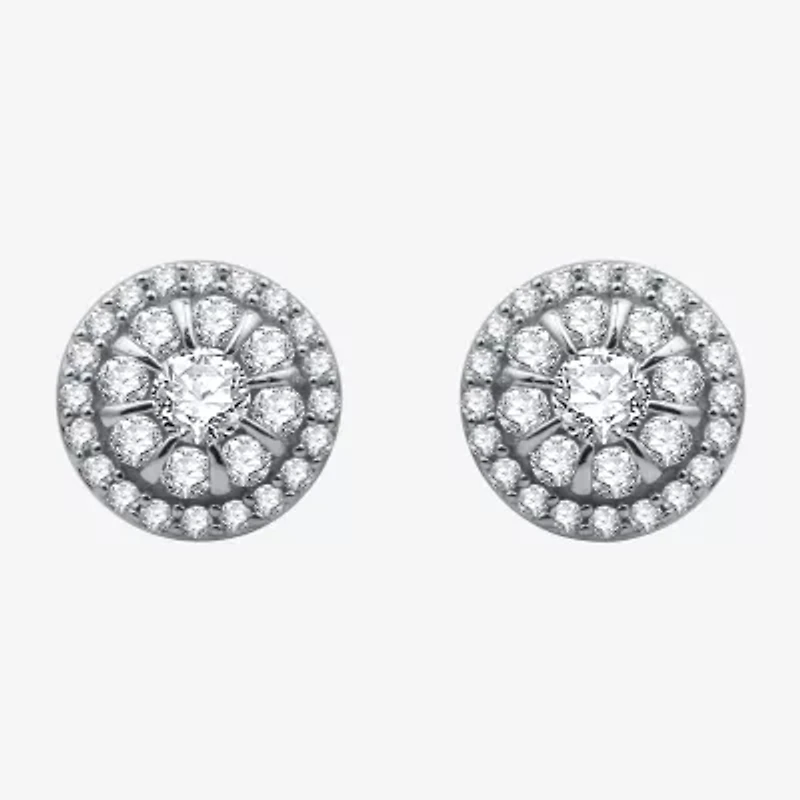 1 CT. T.W. Natural White Diamond 10K White Gold 9.9mm Round Stud Earrings
