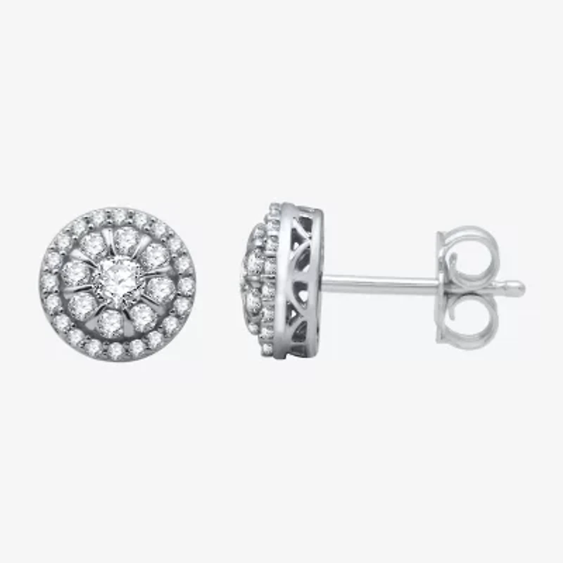 1 CT. T.W. Natural White Diamond 10K White Gold 9.9mm Round Stud Earrings