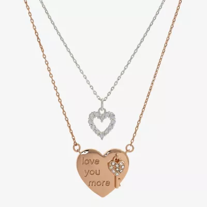 Sparkle Allure You & Me 2-pc. Cubic Zirconia 14K Gold Over Brass Pure 16 Inch Link Heart Necklace Set