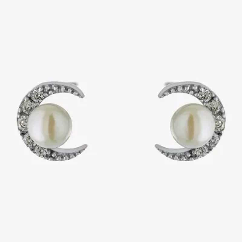 Silver Treasures White Simulated Pearl Sterling Silver 7.3mm Stud Earrings