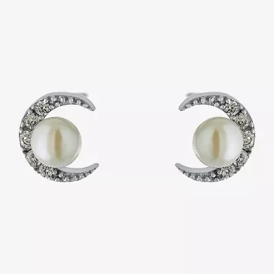 Silver Treasures White Simulated Pearl Sterling Silver 7.3mm Stud Earrings