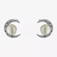 Silver Treasures White Simulated Pearl Sterling Silver 7.3mm Stud Earrings