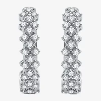 Womens Genuine Diamond 10K White Gold Double-Row Hoop Earrings