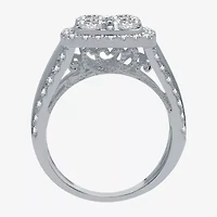 (H-I / I1) Womens 3 CT. T.W. Lab Grown White Diamond 10K Gold Cushion Side Stone Halo Bridal Set
