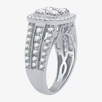 (H-I / I1) Womens 3 CT. T.W. Lab Grown White Diamond 10K Gold Cushion Side Stone Halo Bridal Set