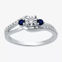 Promise My Love 1/8 CT. T.W. Natural Diamond and Genuine Blue Sapphire Bypass Ring