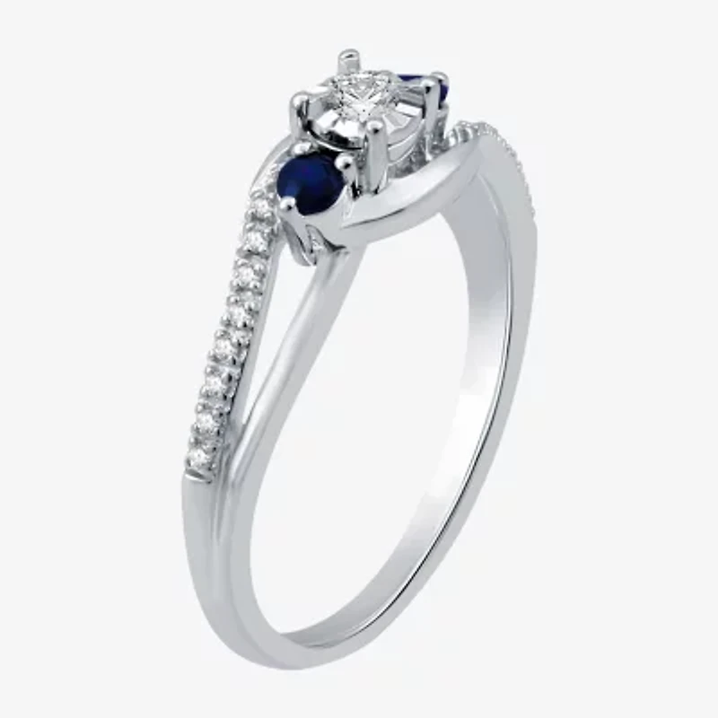 Promise My Love 1/8 CT. T.W. Natural Diamond and Genuine Blue Sapphire Bypass Ring
