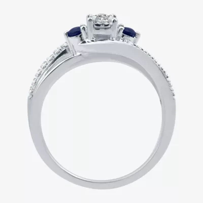Promise My Love 1/8 CT. T.W. Natural Diamond and Genuine Blue Sapphire Bypass Ring