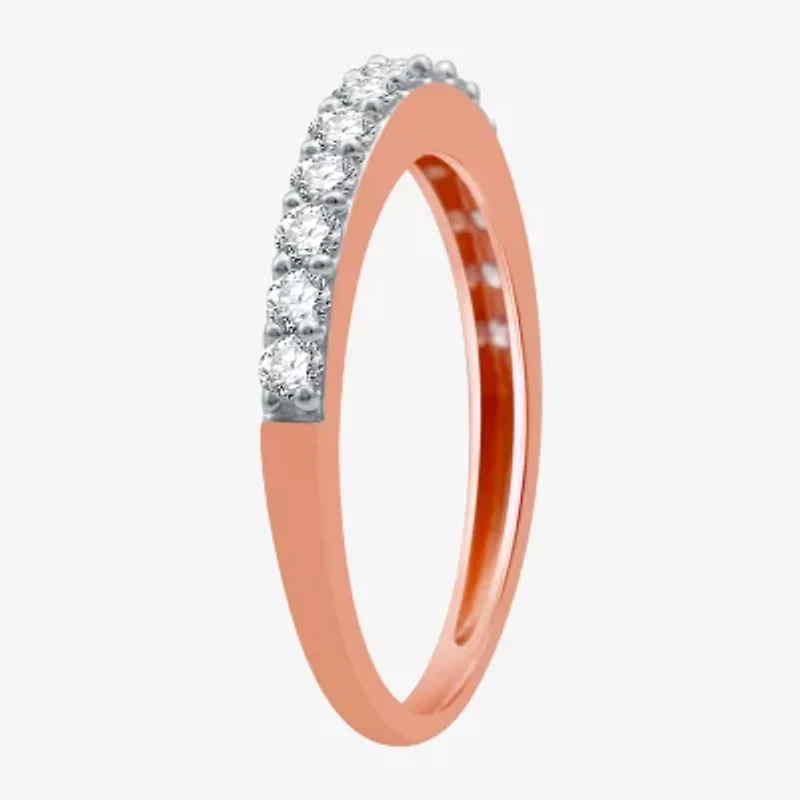 Classic Collection Womens 2MM 1/2 CT. T.W. Natural White Diamond 10K Rose Gold Wedding Band
