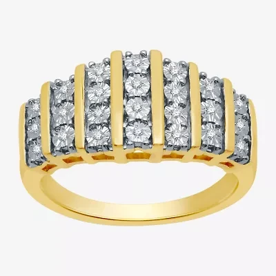 1/10 CT.T.W. Natural Diamond 7-Row 14K Gold Over SIlver Ring