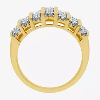 1/10 CT.T.W. Natural Diamond 7-Row 14K Gold Over SIlver Ring
