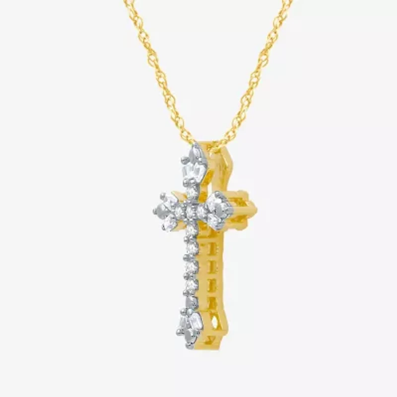 1/10 CT.T.W. Natural Diamond Floral Cross Pendant Necklace