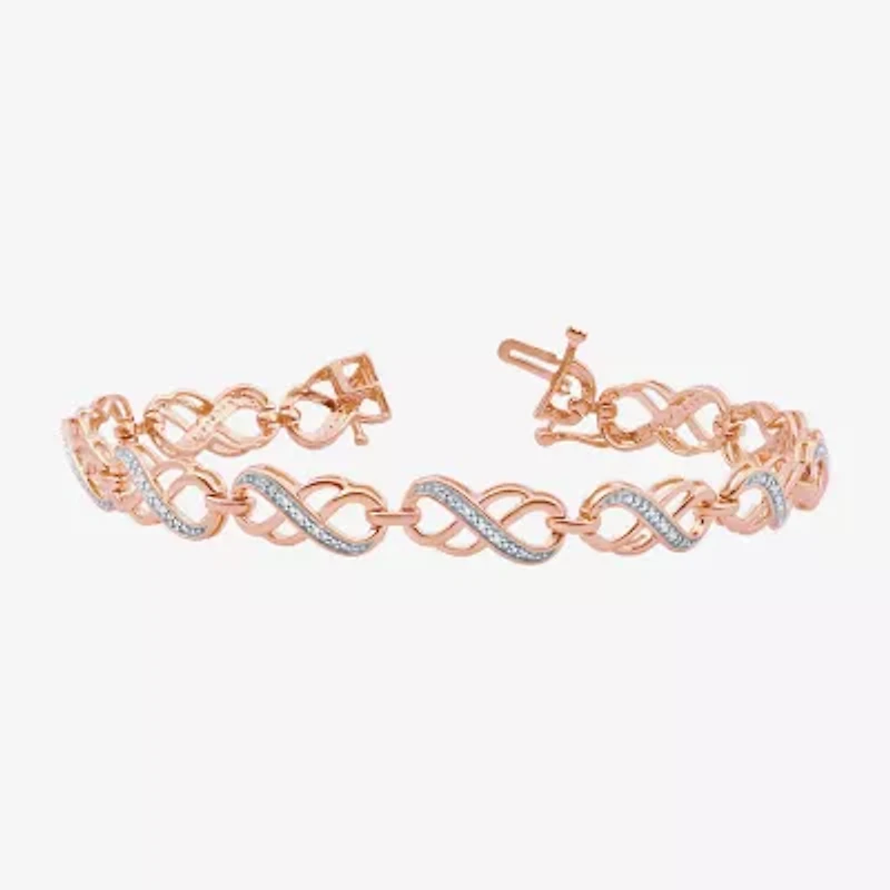 Womens 1/10 CT. T.W. Natural White Diamond 14K Rose Gold Over Silver Infinity 7.5 Inch Tennis Bracelet