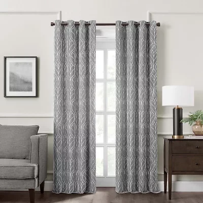 Fieldcrest Heritage Allegria Grommet Top Energy Saving Embroidered 100% Blackout Single Curtain Panel