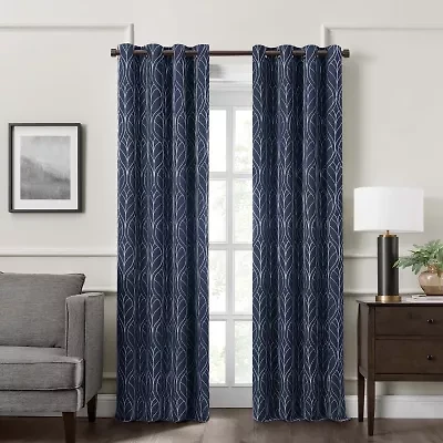Fieldcrest Heritage Allegria Grommet Top Energy Saving Embroidered 100% Blackout Single Curtain Panel