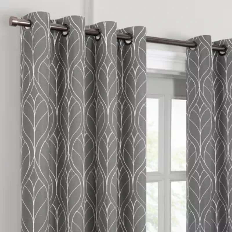 Fieldcrest Heritage Allegria Grommet Top Energy Saving Embroidered 100% Blackout Single Curtain Panel
