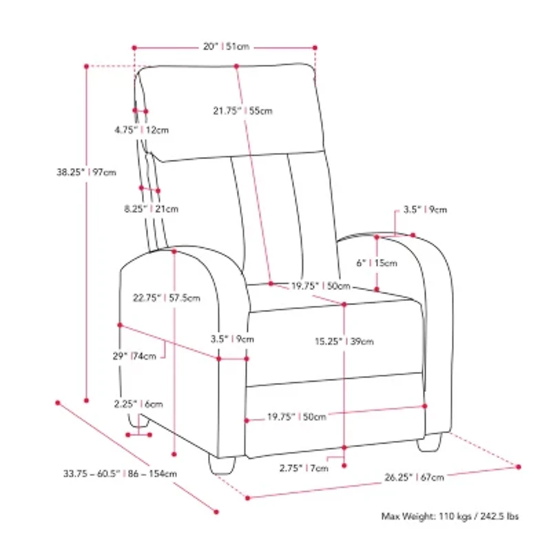 Corliving Oren Curved Slope-Arm Recliner