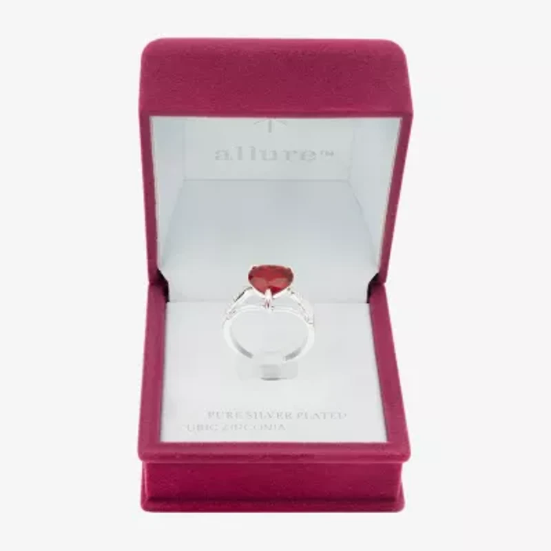 Sparkle Allure Womens Red Crystal Pure Silver Over Brass Heart Cocktail Ring