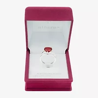 Sparkle Allure Womens Red Crystal Pure Silver Over Brass Heart Cocktail Ring