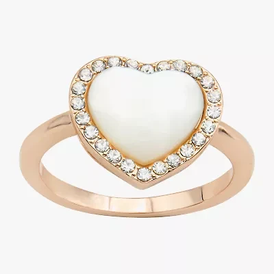 Sparkle Allure Womens White Cultured Freshwater Pearl Mother Of 18K Rose Gold Over Brass Heart Halo Cocktail Ring