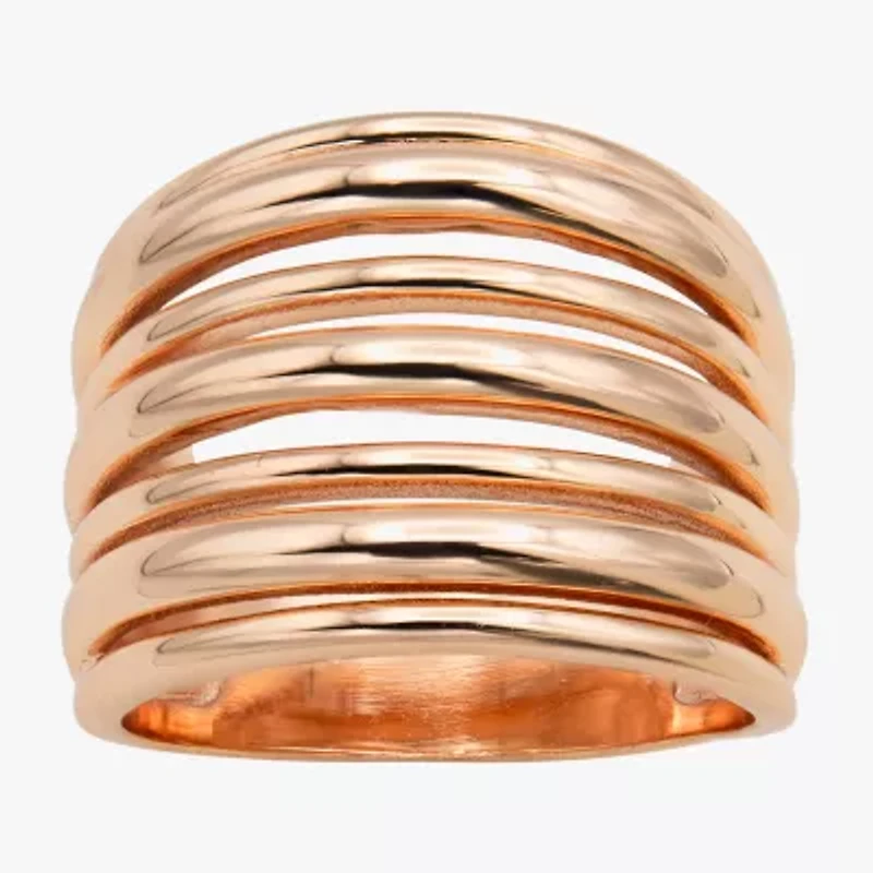 Sparkle Allure Faux Stacked Womens 8.5MM 18K Rose Gold Over Brass Band
