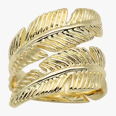 Sparkle Allure Leaf Bypass Wrap Womens 5.5MM 14K Gold Over Brass  Band