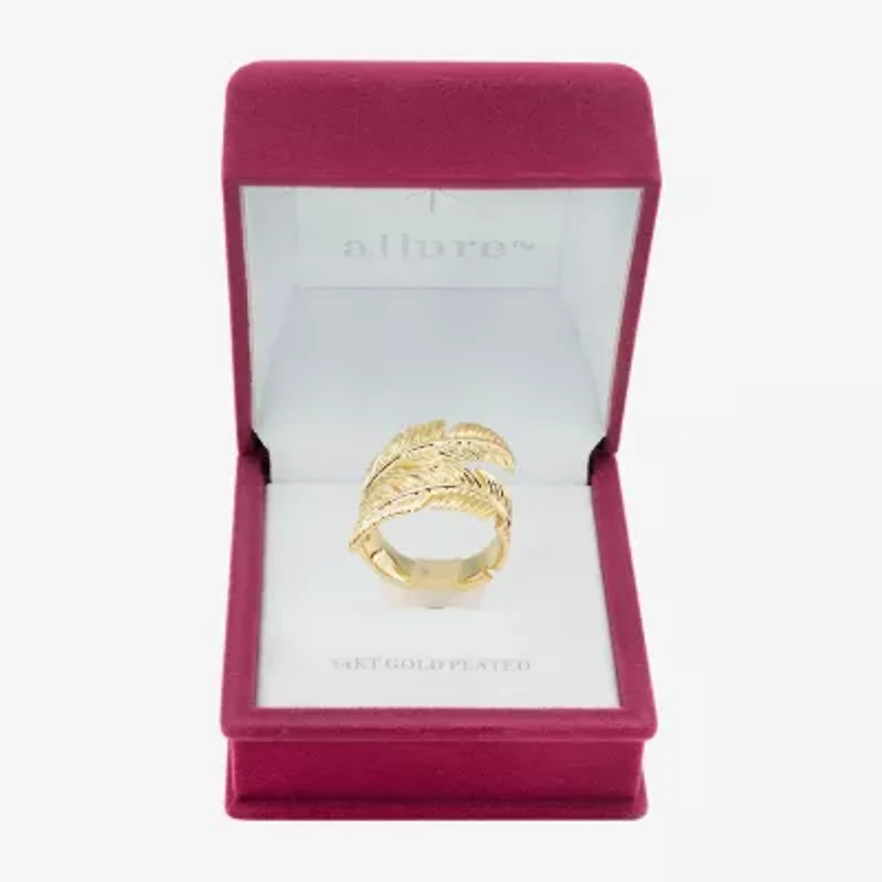 Sparkle Allure Leaf Bypass Wrap Womens 5.5MM 14K Gold Over Brass  Band