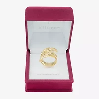 Sparkle Allure Leaf Bypass Wrap Womens 5.5MM 14K Gold Over Brass  Band