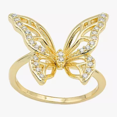 Sparkle Allure Womens Cubic Zirconia 14K Gold Over Brass Butterfly Cocktail Ring