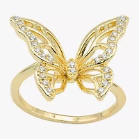 Sparkle Allure Womens Cubic Zirconia 14K Gold Over Brass Butterfly Cocktail Ring