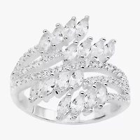 Sparkle Allure Bypass Wrap Womens Crystal Pure Silver Over Brass  Cocktail Ring